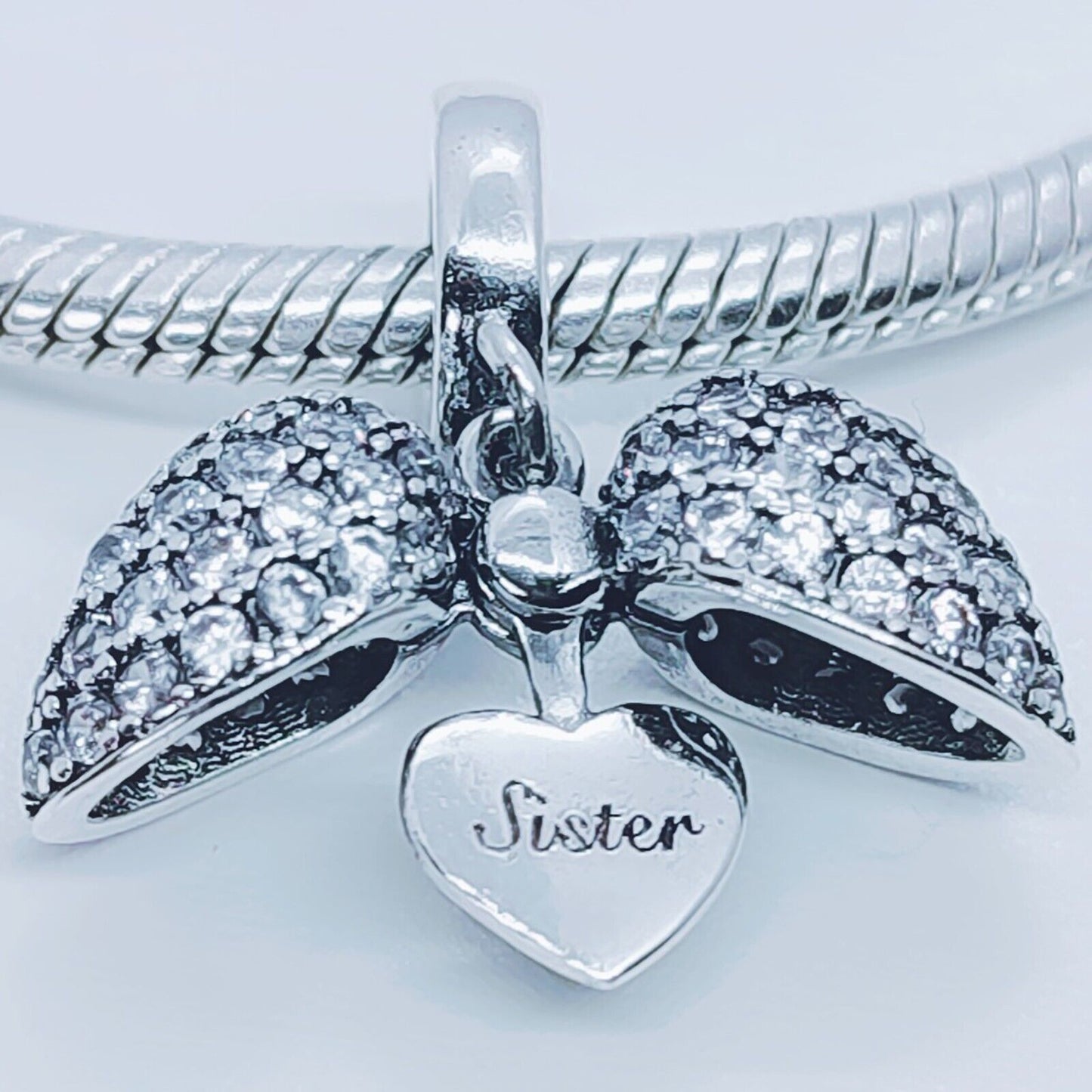 Sister I Love You Heart Charm for Pandora Bracelet or Necklace. 925 Sterling Silver