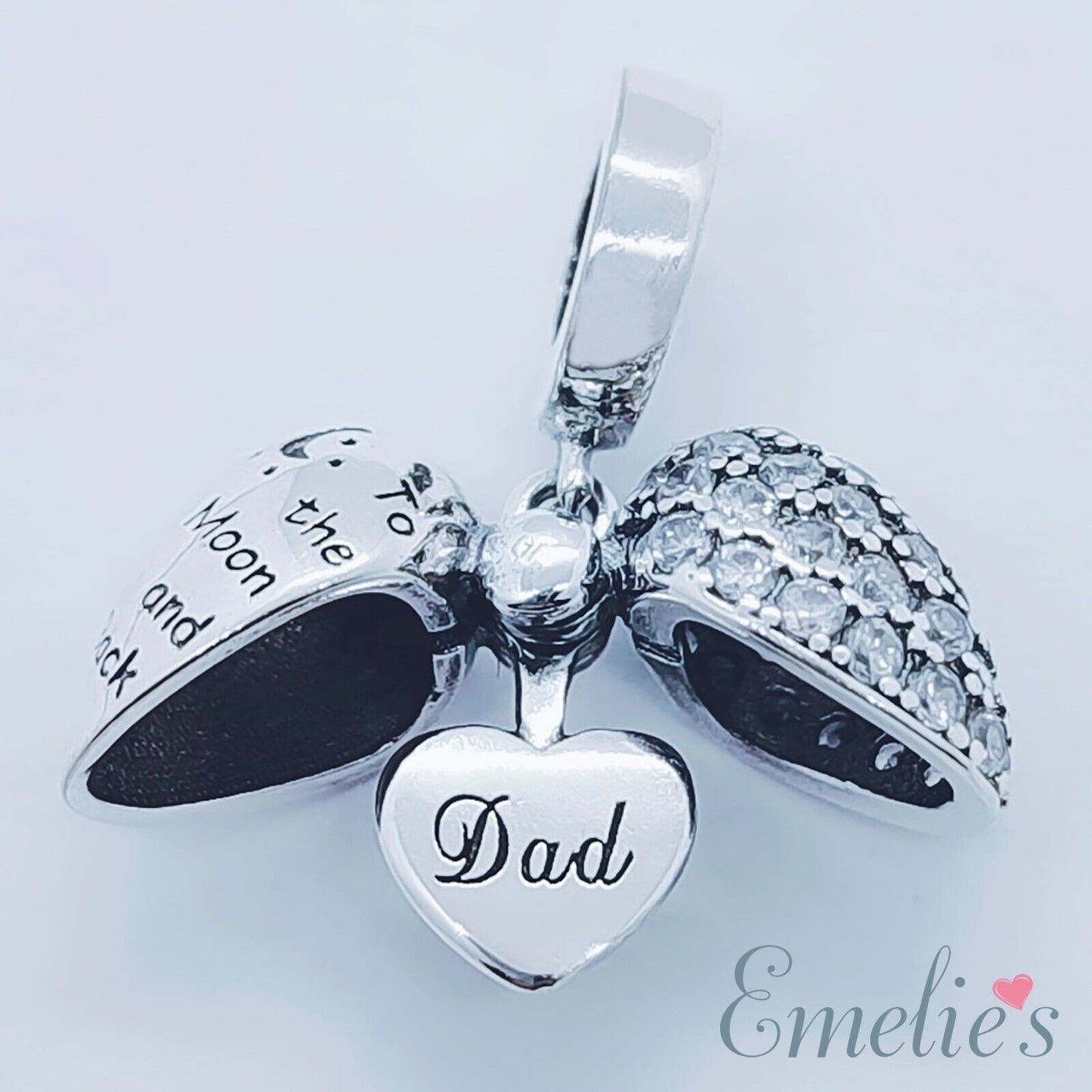Dad I Love You to the Moon and Back Charm for Pandora Charm Bracelet. Sterling Silver