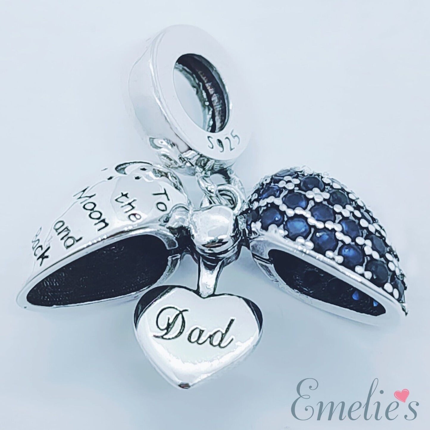 Dad I Love You to the Moon and Back Charm for Pandora Charm Bracelet. Sterling Silver