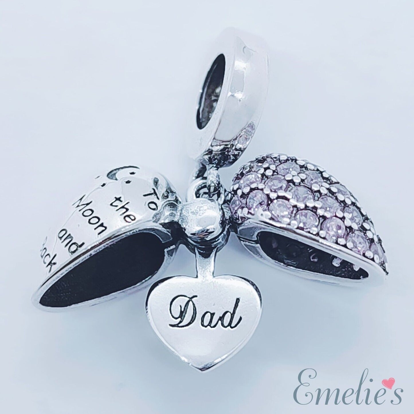 Dad I Love You to the Moon and Back Charm for Pandora Charm Bracelet. Sterling Silver