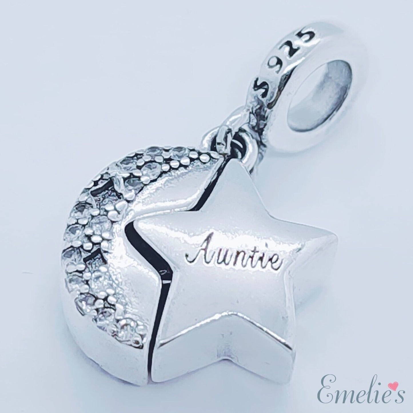 Auntie I Love you to the Moon and Back Charm for Pandora Bracelet. S925 Sterling Silver