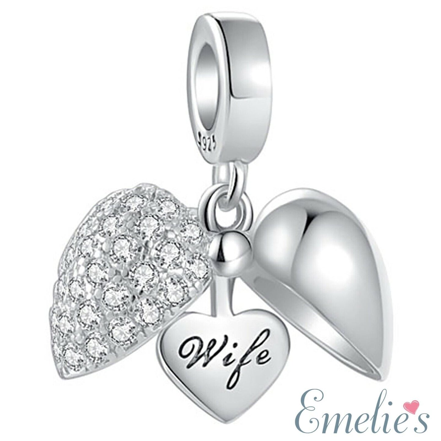 I Love You Wife Charm for Pandora Bracelet. 925 Sterling Silver