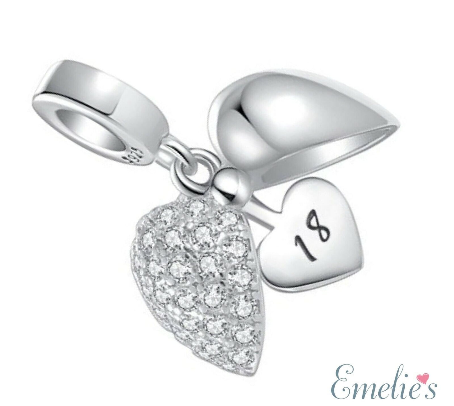 18th Birthday Charm Pendant for Pandora Charm Bracelet. 925 Sterling Silver