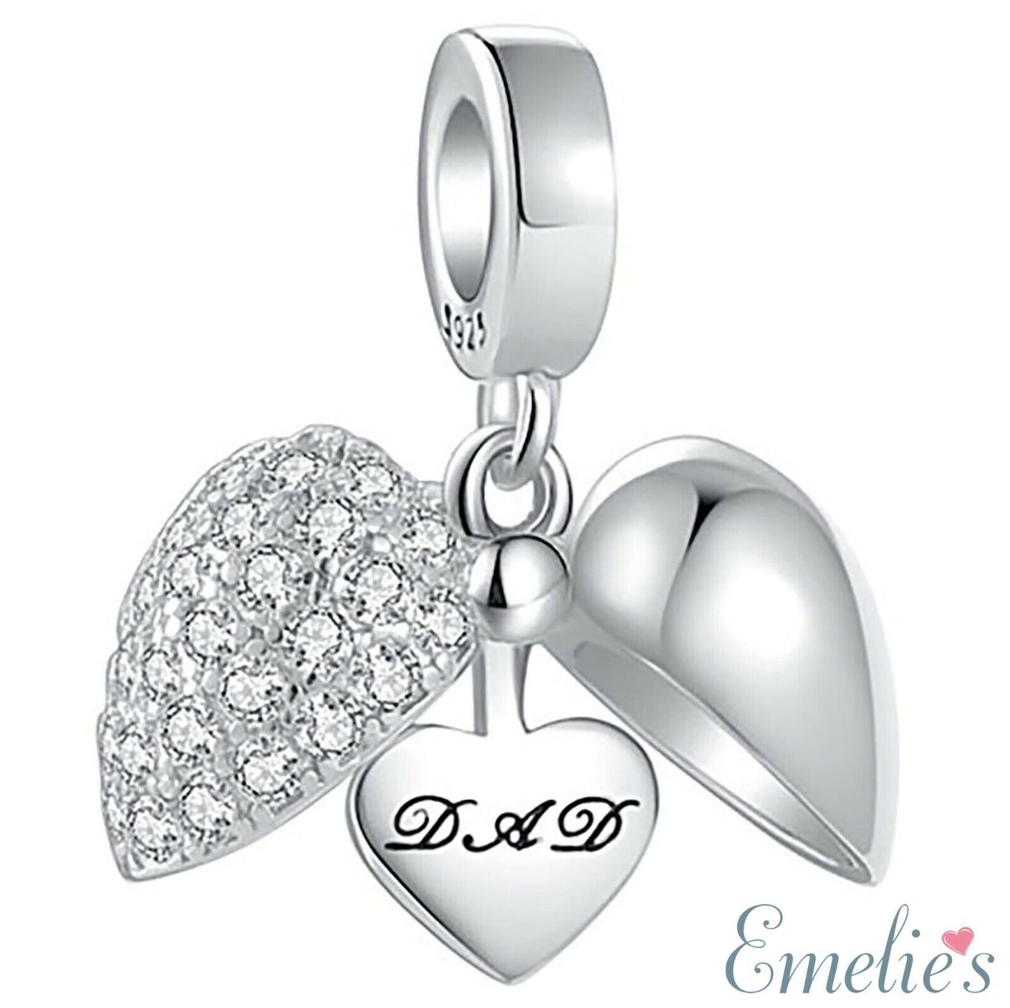 I Love You Dad Charm for Pandora Bracelet. 925 Sterling Silver Father Charm