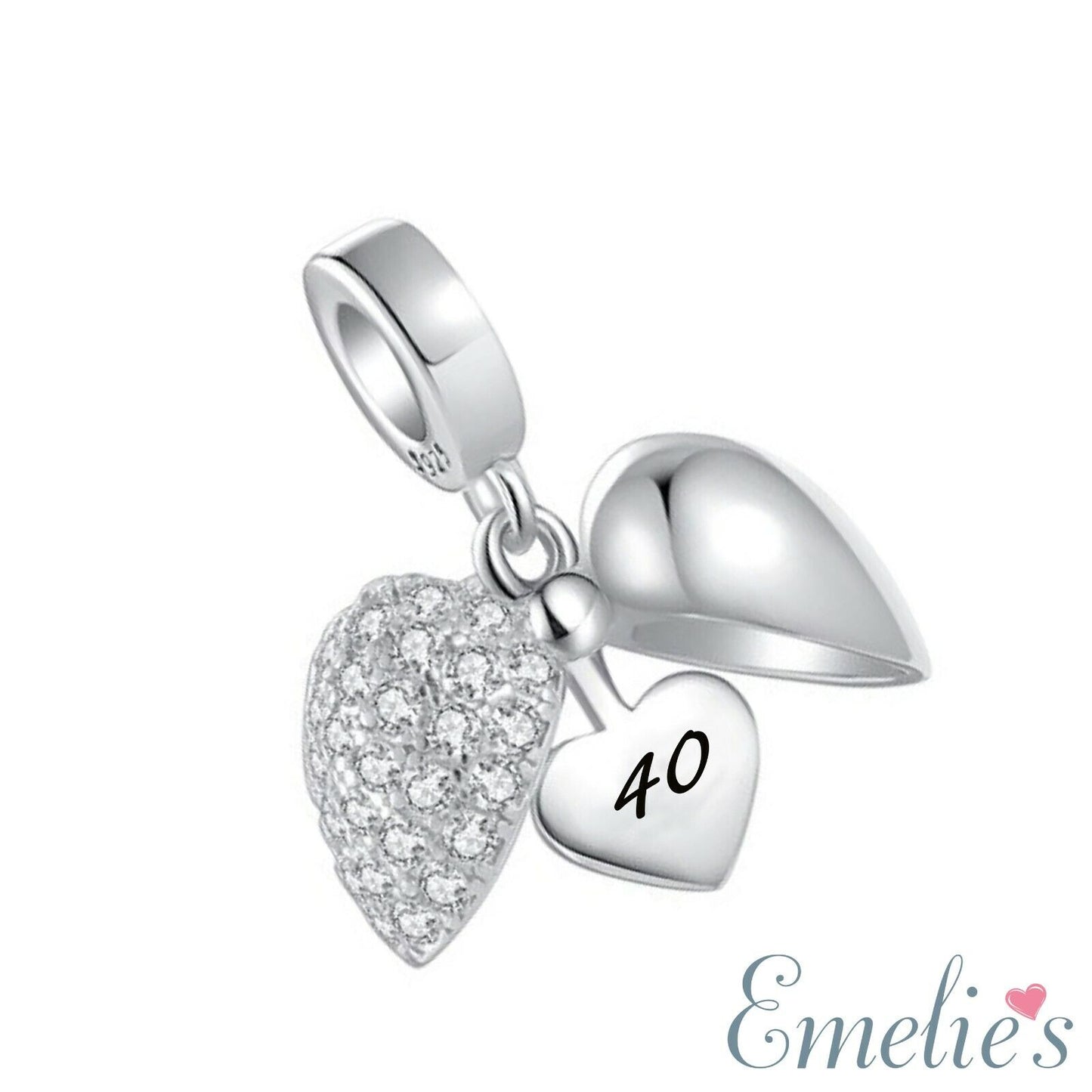 40th Birthday Charm Pendant for Pandora Bracelet. 40 Birthday 925 Sterling Silver