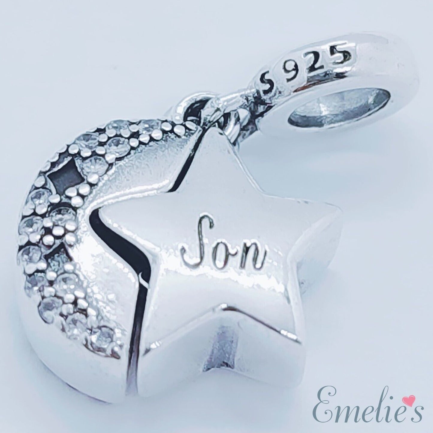 Son I Love you to the Moon and Back Charm for Pandora Bracelet. S925 Sterling Silver