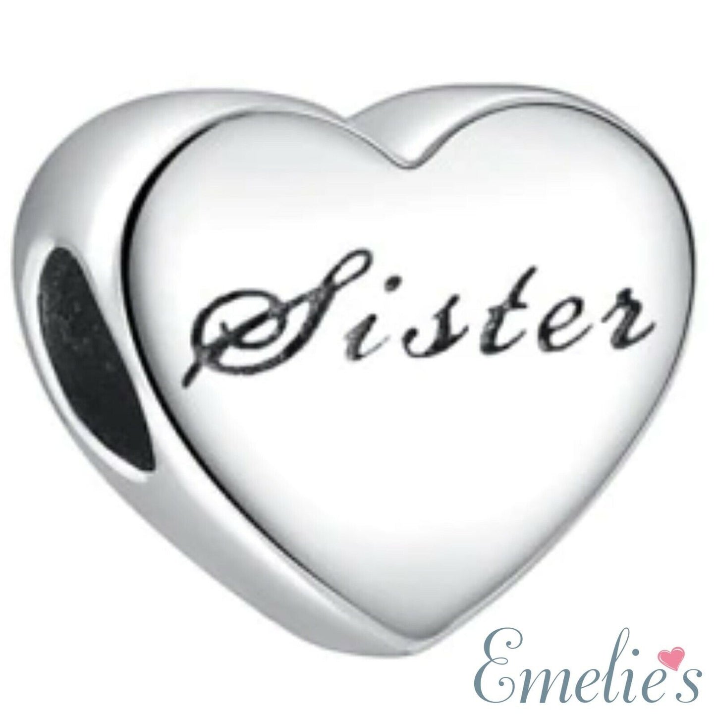 Sister I Love you to the Moon and Back Charm for Pandora Bracelet. Sterling Silver Charm