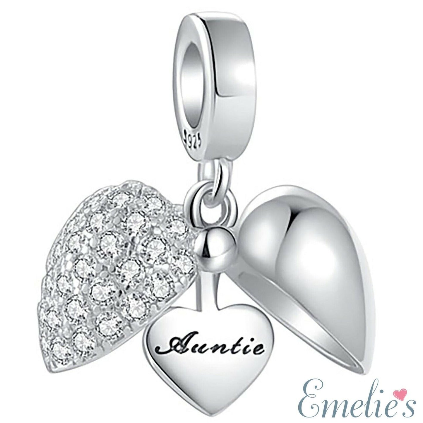 I Love You Auntie Charm for Pandora Bracelet. 925 Sterling Silver Auntie Charm