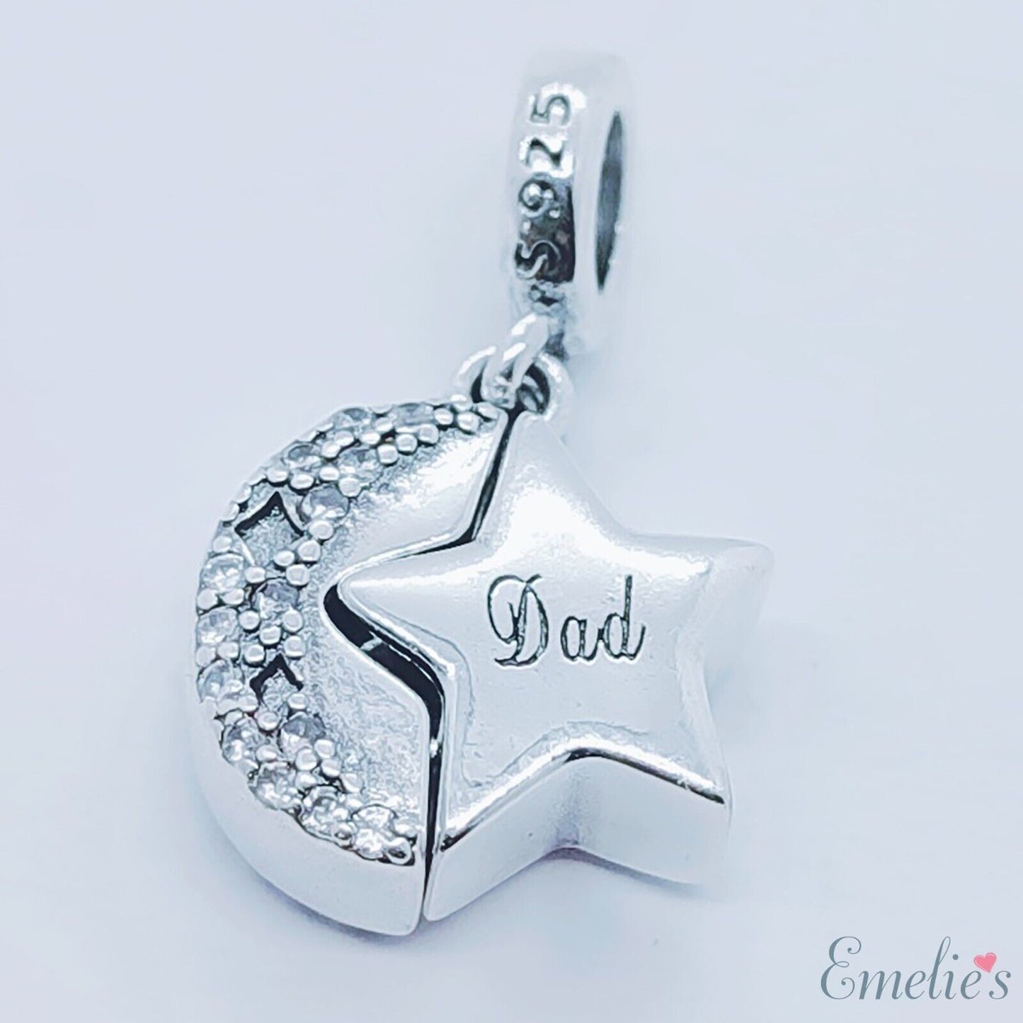 Dad I Love you to the Moon and Back Charm for Pandora Bracelet. S925 Sterling Silver