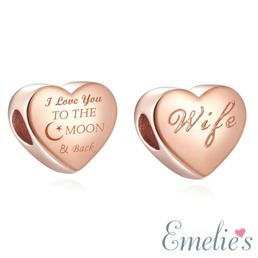 Wife I love you to the moon Rose Gold Pandora Charm