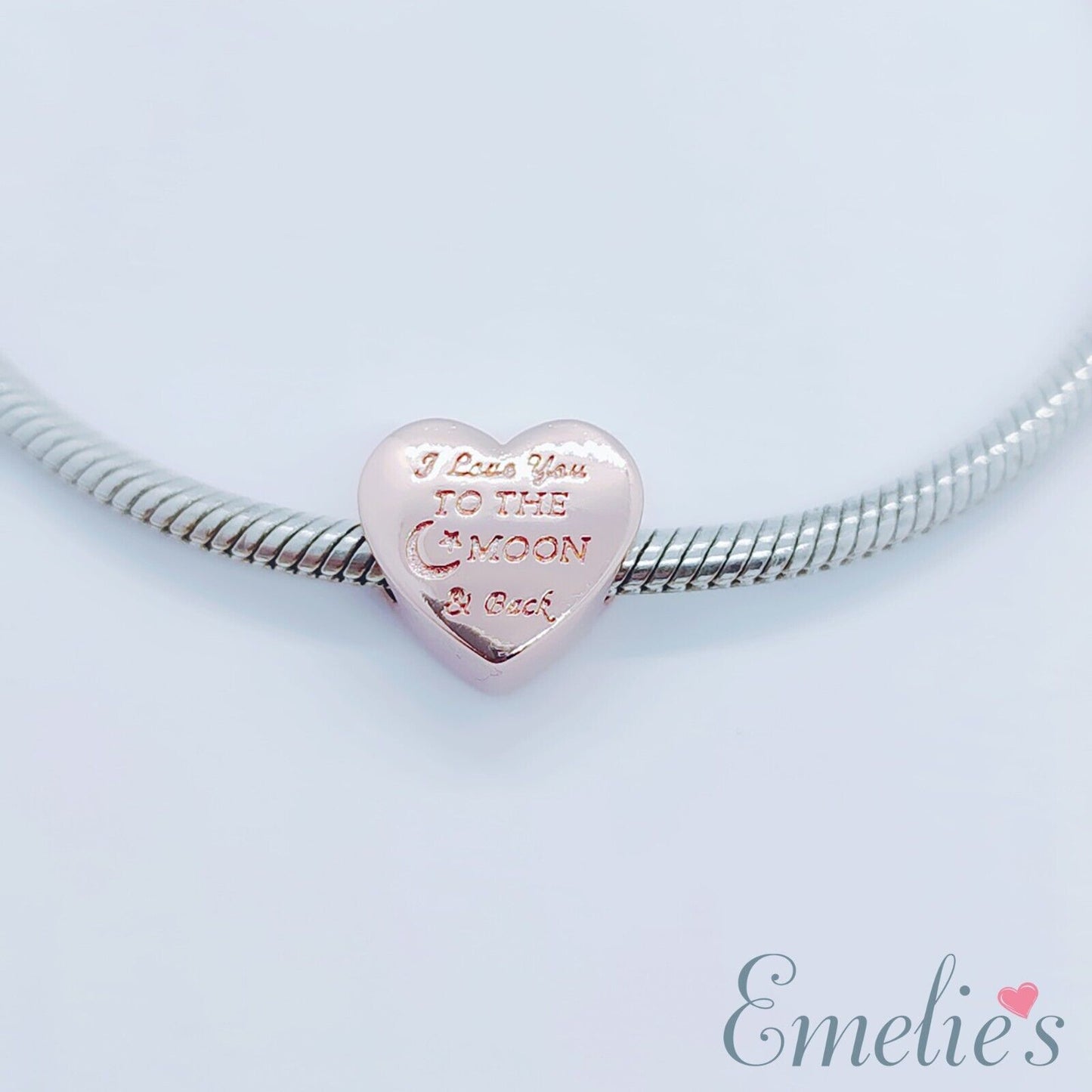 Daughter I Love you to the Moon and Back Charm for Pandora Bracelet. Sterling Silver Rose Gold