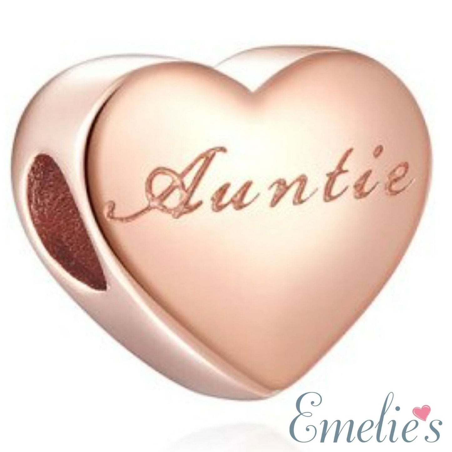 Auntie I Love you to the Moon and Back Charm for Pandora Bracelet. Rose Gold