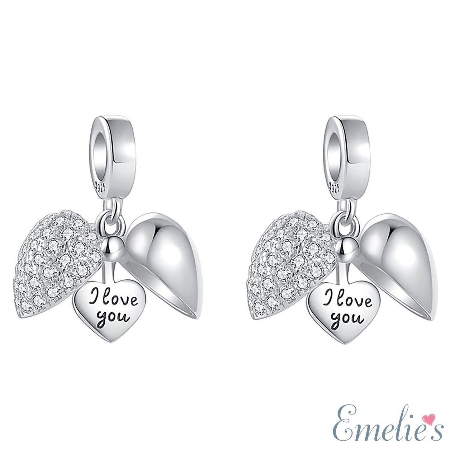 I Love You Heart Charm for Pandora Bracelet. 925 Sterling Silver