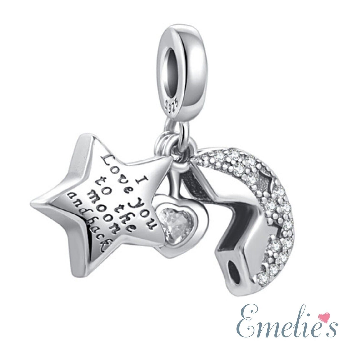 Mum I Love you to the Moon and Back Charm for Pandora  Bracelet. Sterling Silver Charm