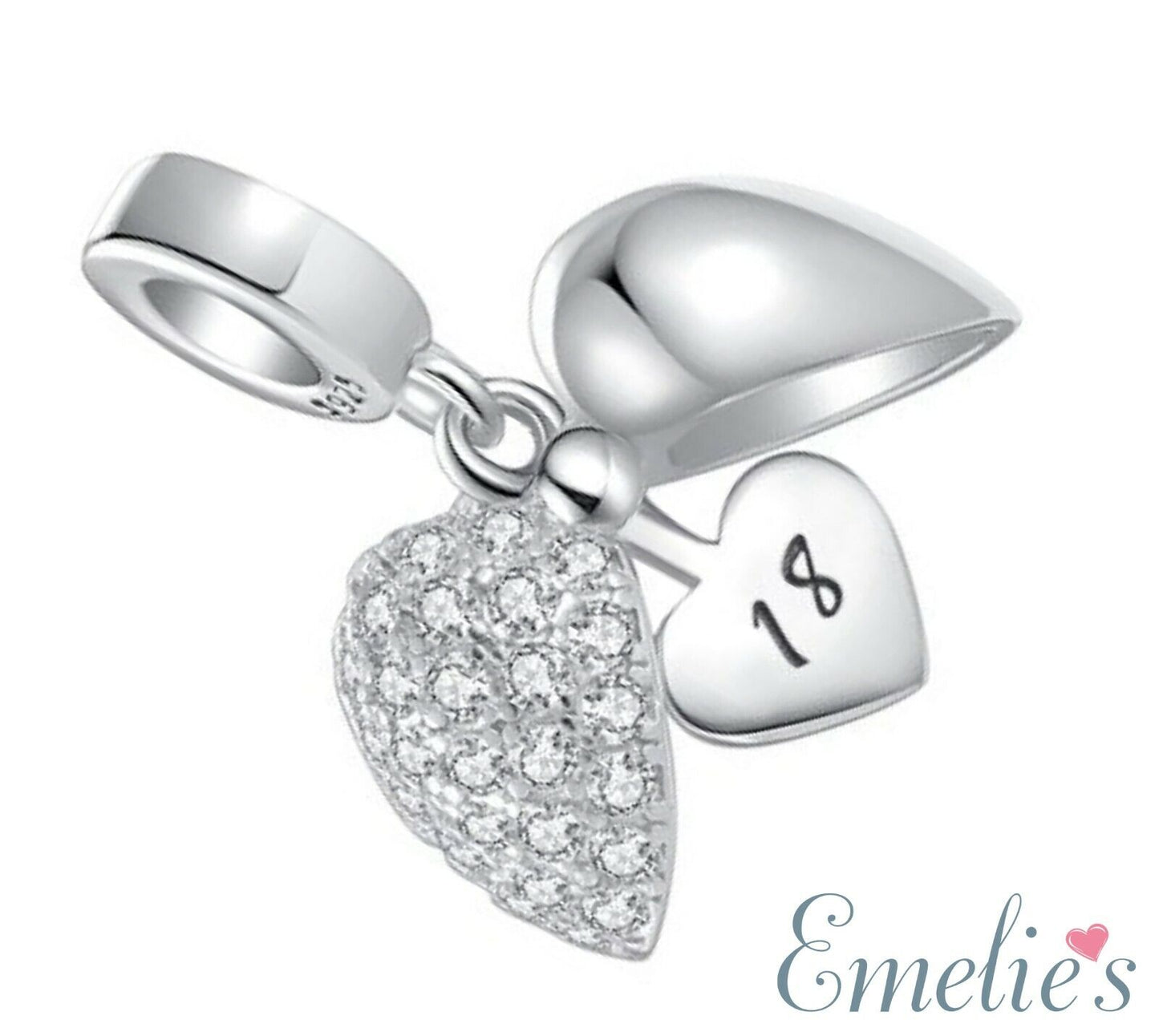 18th Birthday Charm Pendant for Pandora Charm Bracelet. 925 Sterling Silver