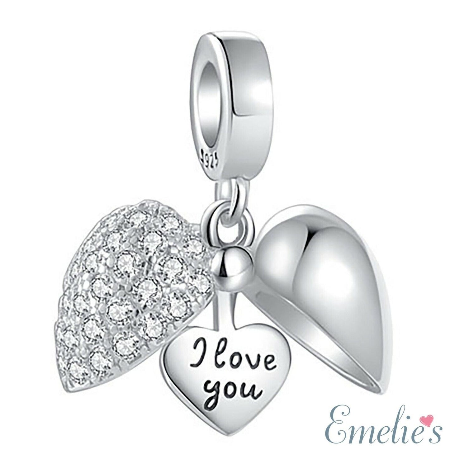I Love You Heart Charm for Pandora Bracelet. 925 Sterling Silver