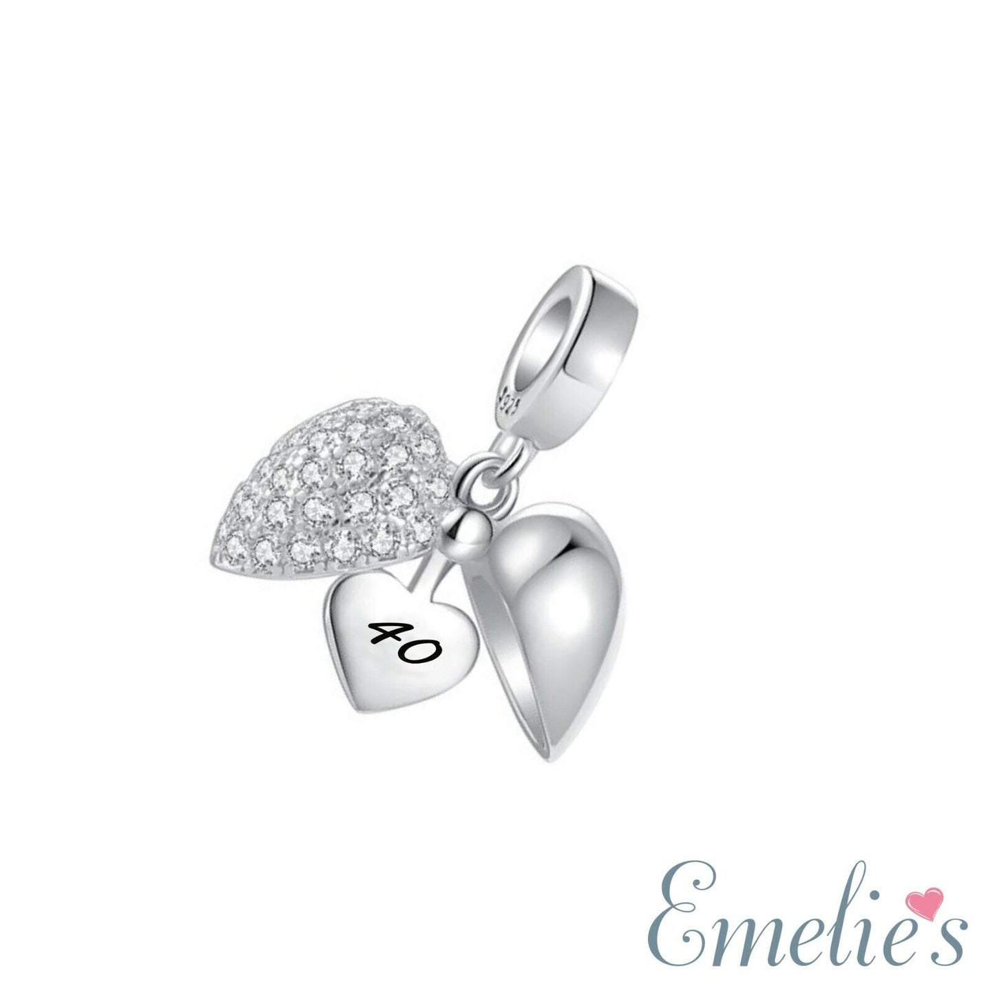 40th Birthday Charm Pendant for Pandora Bracelet. 40 Birthday 925 Sterling Silver