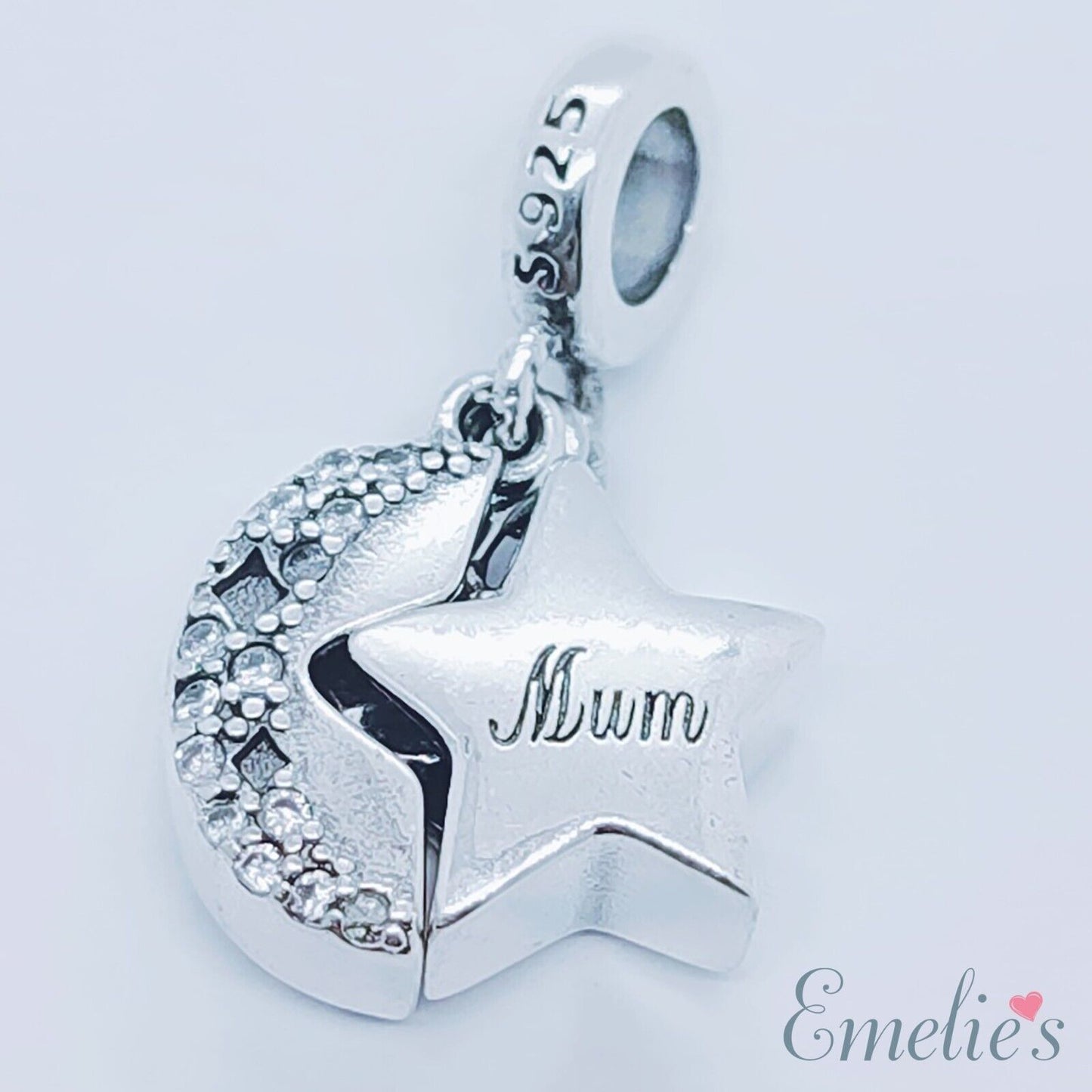 Mum I Love you to the Moon and Back Charm for Pandora  Bracelet. Sterling Silver Charm