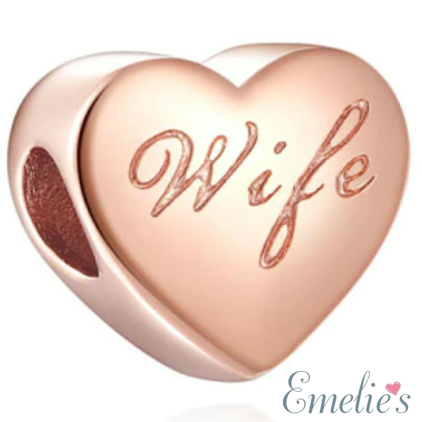 Wife I Love you to the Moon and Back Charm for Pandora Bracelet. Sterling Silver Rose Gold