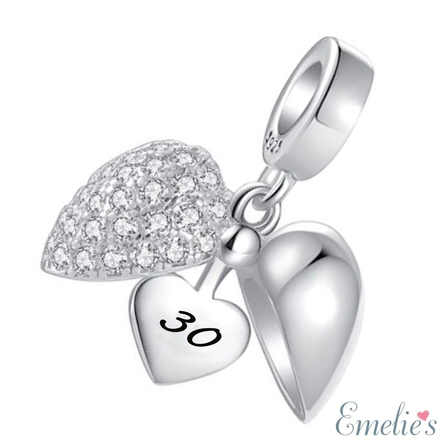 30th Birthday Charm Pendant for Pandora Bracelet. 925 Sterling Silver