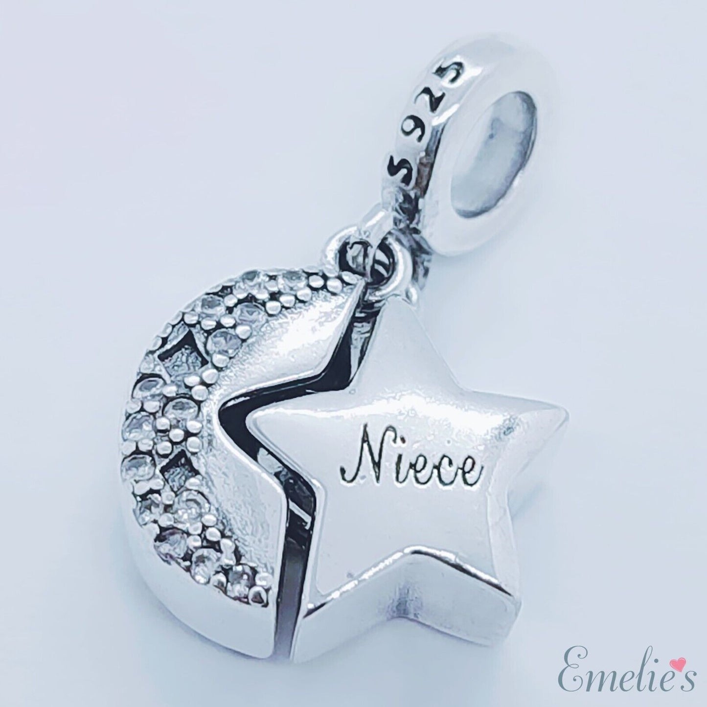 Niece I Love you to the Moon and Back Charm for Pandora Bracelet. S925 Sterling Silver