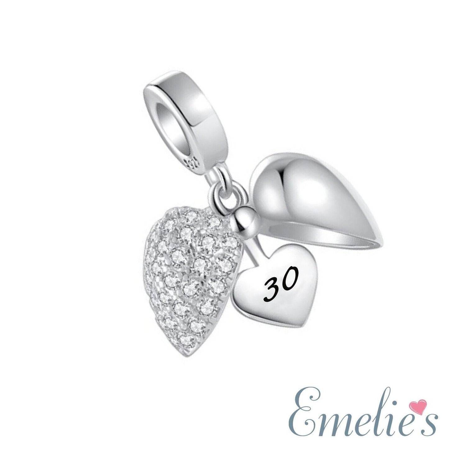 30th Birthday Charm Pendant for Pandora Bracelet. 925 Sterling Silver