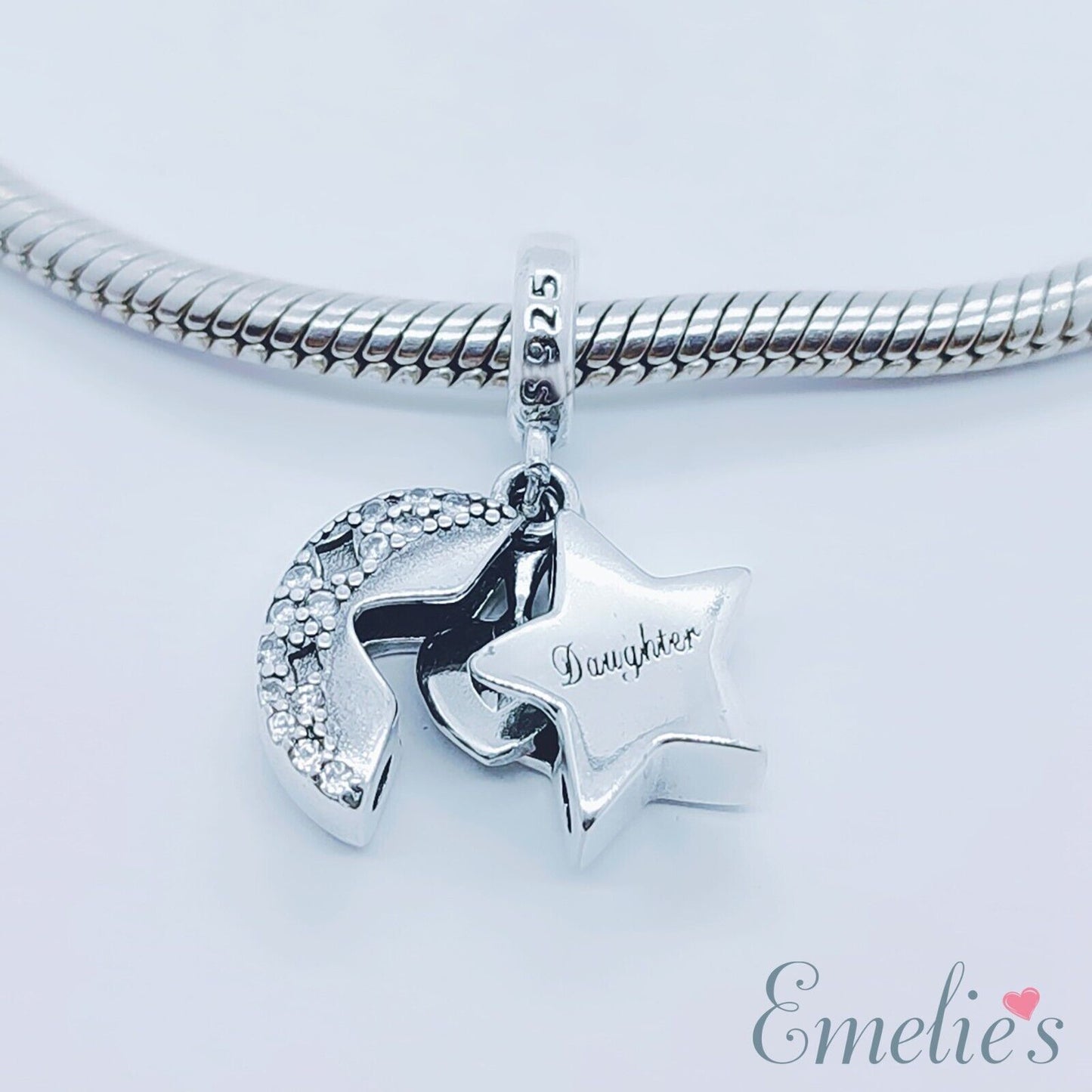 Daughter I Love you to the Moon and Back Charm for Pandora Bracelet. Sterling Silver