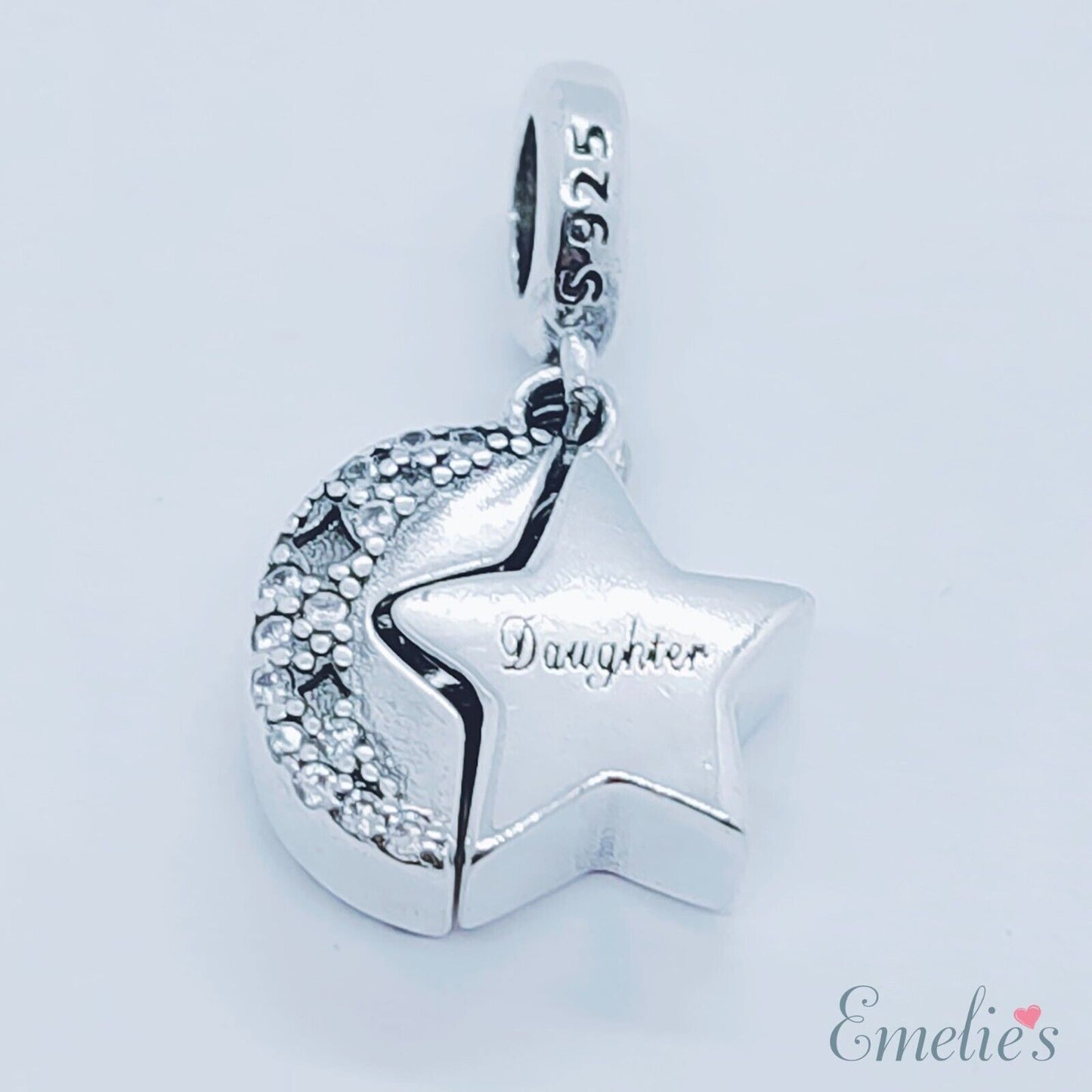 Daughter I Love you to the Moon and Back Charm for Pandora Bracelet. Sterling Silver