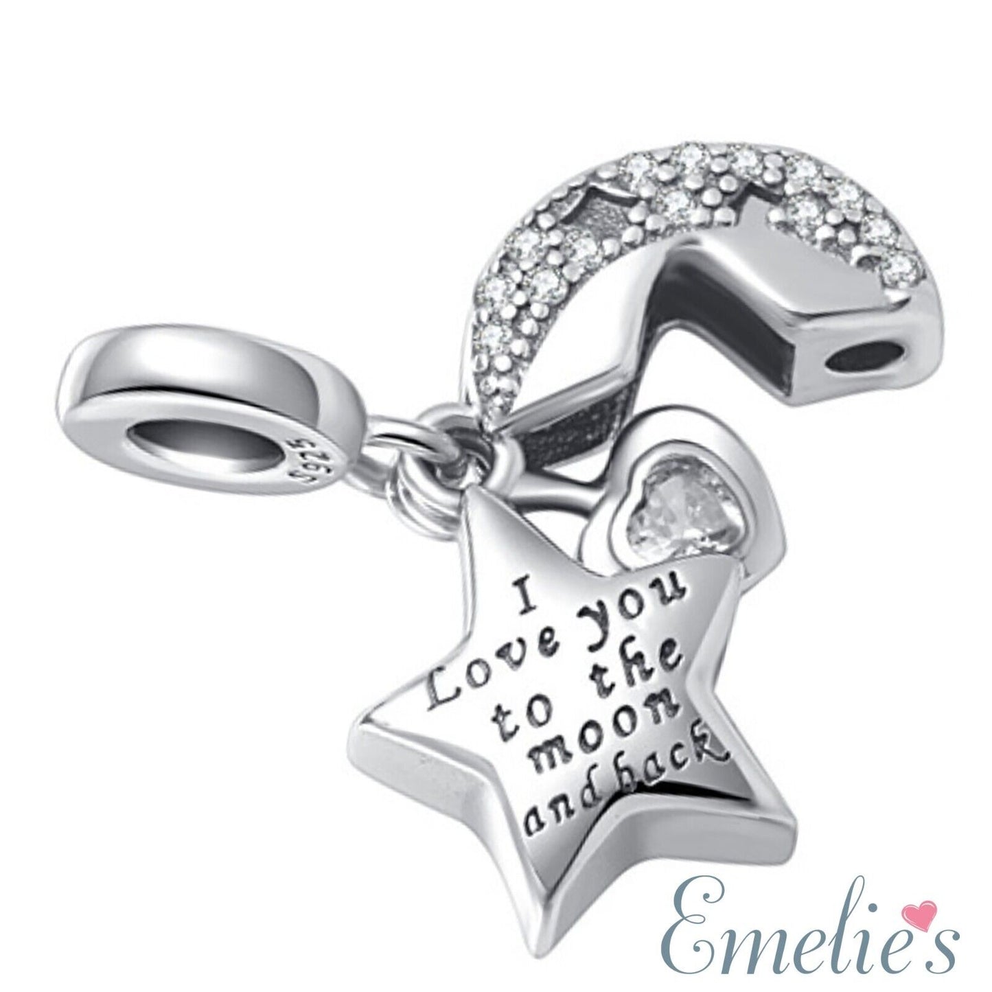 Mum I Love you to the Moon and Back Charm for Pandora  Bracelet. Sterling Silver Charm