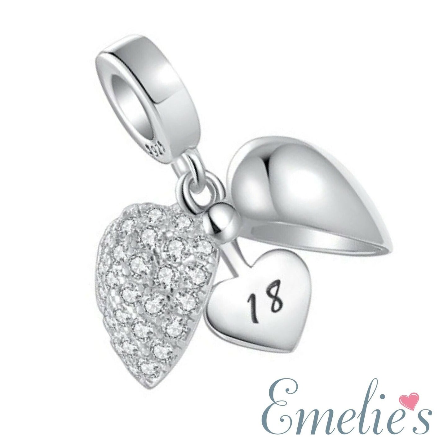 18th Birthday Charm Pendant for Pandora Charm Bracelet. 925 Sterling Silver