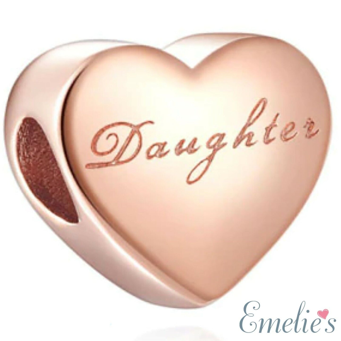 Daughter I Love you to the Moon and Back Charm for Pandora Bracelet. Sterling Silver Rose Gold